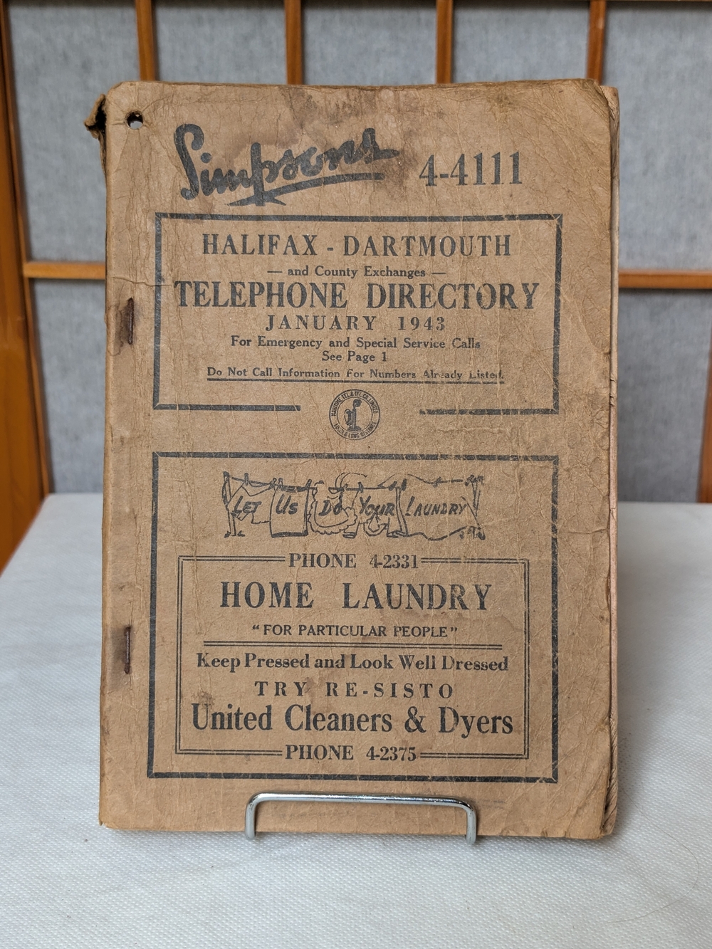 Vtg 1943 Halifax Dartmouth Canada Telephone Directory WWII Era Retro Ads Ephemer